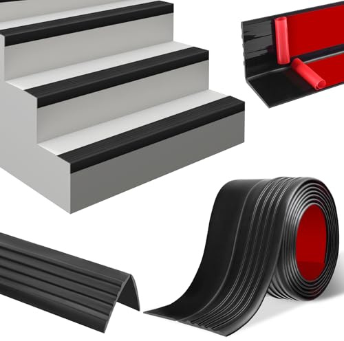 Perfil de Borde de Escalera Autoadhesivo en Forma de L 1m Protectores antideslizantes para bordes de escaleras Interiores y Exteriores (50×48mm, Negro)