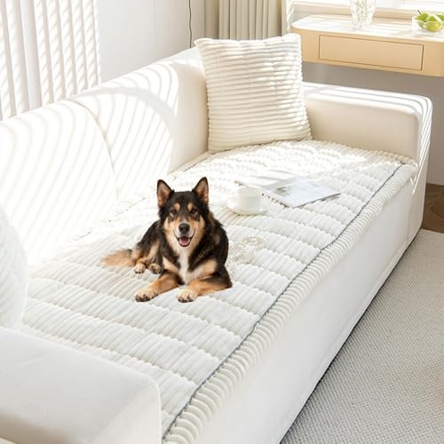 Dicke Sofa überzug Neu Weiches Kord Universal Couch überzug 1 2 3 4 Sitzer Für L Form Eckcouch Waschbar Sofabezug Hund Katze Kratzschut Sofaüberwürfe Möbelschoner für Wohnzimmer(White,90*210cm)