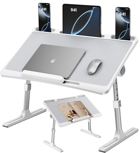 NIFBANG Tavolo per computer portatile, tavolo da letto pieghevole, regolabile in altezza, compatibile con laptop da 17 per divano, letto, tablet, colazione, vassoio per libri