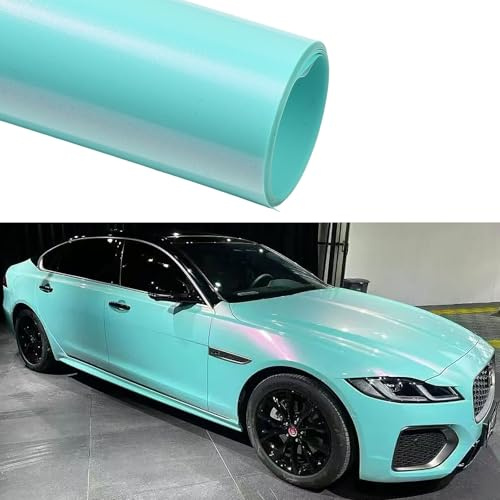 Alvorox Selbstklebende Auto Folie, 75 x 152 cm, Ultra-glänzend, türkis mit rosa Autofolie, für Innen- und Außenbereich, Auto-Tuning, Luftablassk, Car Wrapping Folie