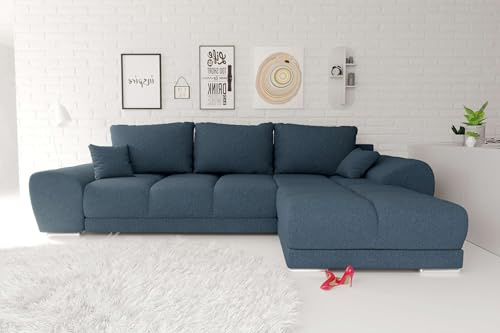 99rooms Antalya Ecksofa Polsterecke Eckcouch Strukturstoff Neve Dunkelblau, mit Ottomane Rechts, mit Schlaffunktion