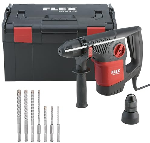 Flex Kombi-Bohrhammer CHE 4-32 R Bohrer-Set (schwarz, rot, Kombi-Bohrhammer 4 kg, SDS-plus + Hammerbohrerset, Handwerker Werkzeug, inkl. Transportkoffer, geeignet für Beton, Holz, Stahl) 534506