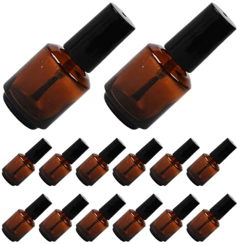15pcs Amber Glass Nail Bottles 8ml Cylindrical with Brush Cap | Leak-proof Screw Seal, Easy Transfer with Funnels, for Cuticle Oils and Top Coat, Refillable Glass Containers