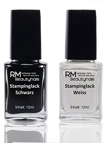 2x 12ml Stampinglack Set Weiss Schwarz Stamping Nagel Lack Nagellack Nail Polish Fingernagel RM Beautynails (2er Pack)