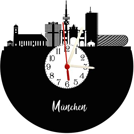 Wanduhr München Skyline mit Ziffernblatt, hochwertige Acrylglas Uhr mit lautlosem Quarzwerk, 3mm Stärke
