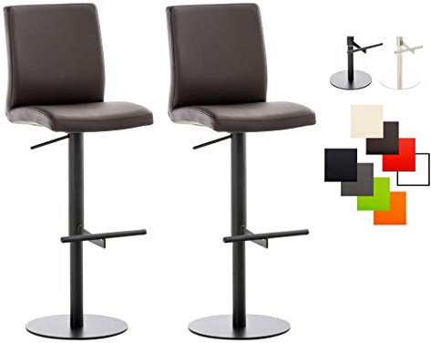 CLP 2er Set Barhocker Cadiz Kunstleder I Thekenhocker Mit Fußstütze I Tresenstühle Höhenverstellbar Und 360° Drehbar, Farbe:braun, Gestell Farbe:schwarz