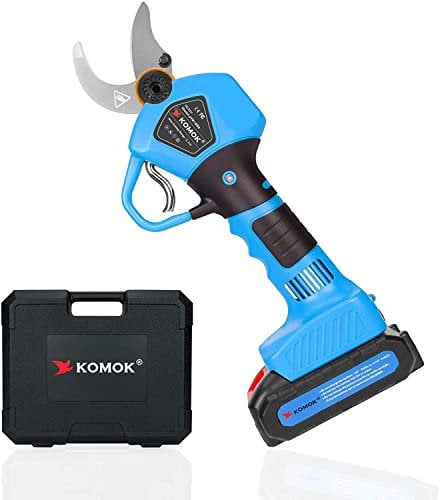 KOMOK Forbici Potatura Elettriche 30mm,con 2 Batterie Ricaricabili 2000mAh 21V/ Motore Brushless 600W/ Interruttore di Sicurezza & Modalità Sleep/ Forbice Potatura a Batteria - Blu