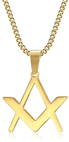 BOBIJOO Jewelry - Pendentif Discret Collier Symbole Franc Maçonnerie Equerre Compas Acier Or Doré Plaqué Chaîne