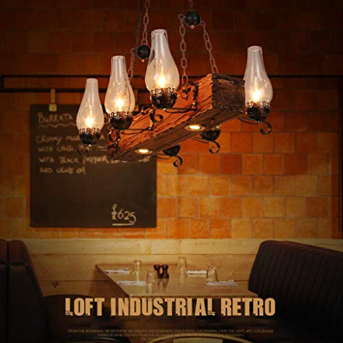 Lustre Fer Forgé Bois Rétro Suspension Lampe Industrielle Pendentif Lumière Réglable Hauteur Industrielle Loft Bar Suspendus Éclairage Salle À Manger Personnalité Créative Abat-Jour Verre