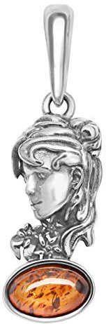 ANDANTE Premium Collection - Echter OSTSEE Bernstein Kettenanhänger in 925 Sterling Silber Sternzeichen ** Jungfrau ** Zertifiziert - Gold des MEERES - Farbe Cognac