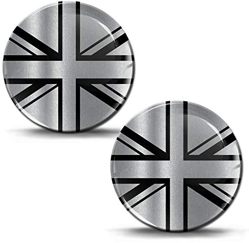Biomar Labs 2 x Aufkleber 3D Gel Silikon Stickers Autoaufkleber Emblem Tuning für Auto Motorrad Helm Fahrrad (Silber UK Flagge KS 215)