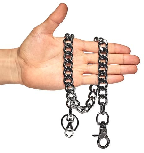 newtro Chaîne de portefeuille robuste pour homme, femme, garçon, fille, motard, pantalon de moto, jean, punk, gothique, porte-clés noir, doré, argenté TH, Th05-noir, 43 cm