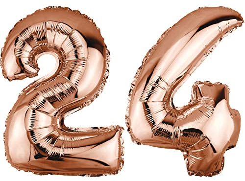 DekoRex Folienballon Rosegold 40cm Geburtstag Jubiläum Hochzeit Deko (Zahl 24)