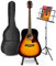 MAX SoloJam Western Guitare Acoustique avec Support de Musique et de Guitare - Sunburst, Idéal pour Débuter la Guitare