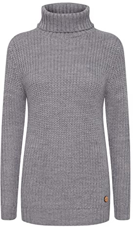 OXMO OXNanna Strickpullover Damen Grobstrickpullover Pullover mit Rollkragen Regular Fit, Größe:S, Farbe:Medium Grey Melange (201146)