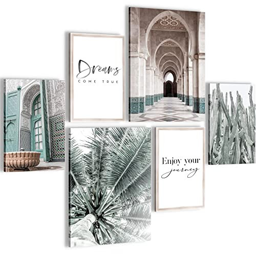 Novart Wandbilder Set Arabisch Oriental Grün - KEIN EXTRA RAHMEN BENÖTIGT - Modern Deko - Wohnzimmer Schlafzimmer N005763a