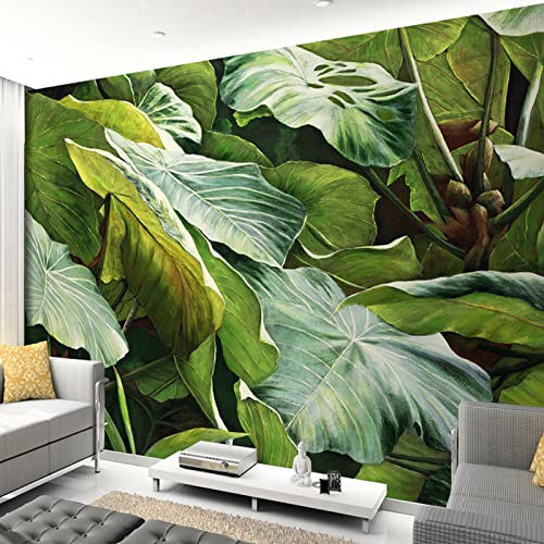 Benutzerdefinierte Tapete 3D-Tapete Südostasiatischer Tropischer Regenwald Grüne Blätter Fototapeten Wohnzimmer Thema Hotel Hintergrund Wandtuch 3 D 400Cm(W)×280Cm(H)