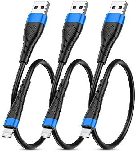 Apple MFi Certified Short iPhone Charger Cable 3 Pack 1 Ft, OIITH 12 inch Lightning Charging Cord, Fast 2.4A iPhone Data Cord Compatible with iPhone12/11/XS/Max/XR/X/8/8P/7P/6/iPad - Blue