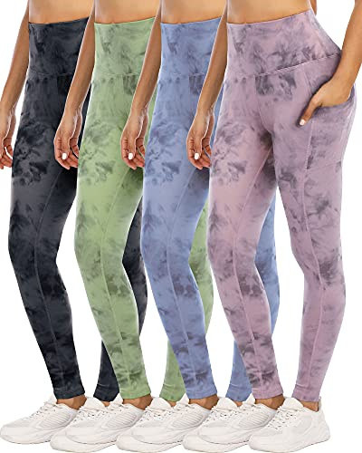 YOUNGCHARM 4 Pack Leggings with Pockets for Women High Waist Tummy Control Yoga Pants