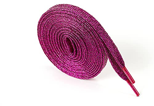 Egurs Lot de 2 paires de lacets brillants multicolores métalliques plats indéchirables bling pour baskets, chaussures de sport, chaussures de course, 10 mm de large, 16 couleurs en option rose rouge