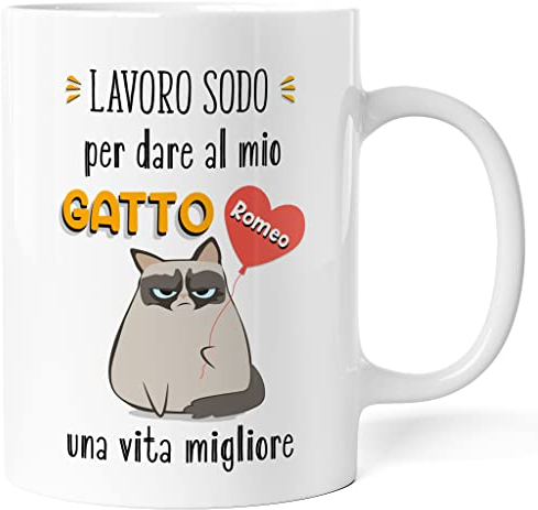 Caribu design Tazza Gatto Gatta Personalizzata con Nome - Idea Regalo Divertente per Amanti Gatti e Animali - Gadget Mug in Ceramica Personalizzabile (Gatto Maschio)