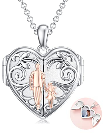 enjoylifecreative Personalisiert Vater Tochter Medaillon Halskette S925 Sterling Silber Tochter Geschenke von Papa Mama Ich liebe dich für immer Tochter Medaillon Schmuck Geschenk