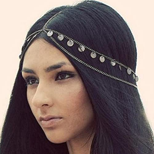Runmi Kopfkette Braut Kopfschmuck Pailletten Quasten Stirnband Layered Haarteil Festival Haarschmuck für Frauen und Mädchen… (Silbrig)