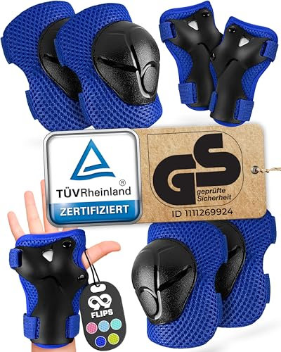 99FLIPS Schoner Inliner Kinder 3 Jahre - TÜV Rheinland GS Siegel [6er Set] - Flash - Größe XS Blau - Protektoren - Knieschützer Protektoren Knie- und Ellenbogenschützer Kinder