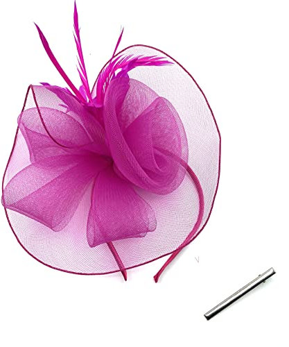 Ladies Large Feather Aliceband/Clip Fascinator Weddings, Races, Royal Ascot Hair Piece (Hot Pink)