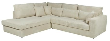 Vente-unique - Großer Ecksofa Mondovi, aus geripptem Velours, Beige - Links