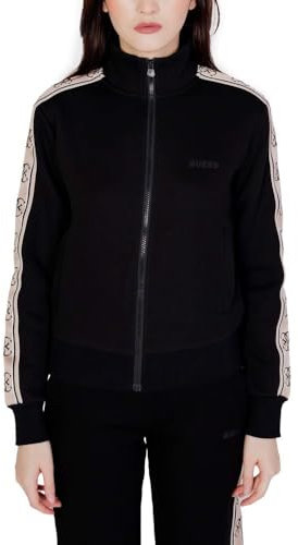 Guess Felpa Zip con Logo Laterale Firmata Guess, Realizzata in Punto Milano e caratterizzata da Bande Laterali, Logo Frontale in Tinta e Collo Alto. L'Immagine riporta Una Taglia S. Lunghezza Manica.