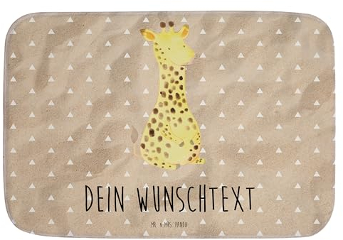 Mr. & Mrs. Panda Personalisierter Badvorleger Giraffe Zufrieden - Personalisierte Geschenke, Afrika, Wildtiere, Badezimmermatte mit Namen, Abenteuer,