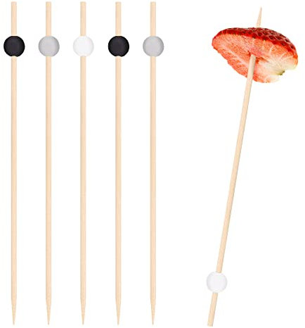EXNIMA, 50, 100 y 300 Piezas Palillos de Cóctel, 12cm, Pinchos Decorativos Cócteles, Palillos para Fruta o Aperitivos, Ecológicos para Cocktail, Bambú, Fiestas, Canapés, Catering, Manualidades, Bola.