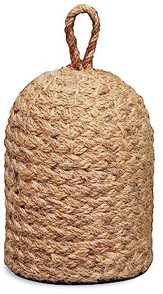PEMAR Natural Wicker Door Stopper with Handle, Jute Decorative Door Stop, Heavy Indoor Doorstop, Blocker Keeps Door Open, Rustic Farmhouse Door Jammer. 5.1''D x 9''H (Jute)