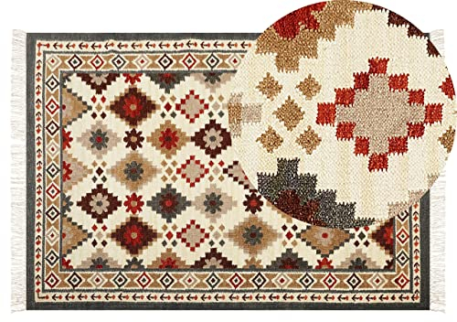 Kelim-Teppich Wolle bunt 140 x 200 cm handgewebt Muster orientalisch Ghukasavan