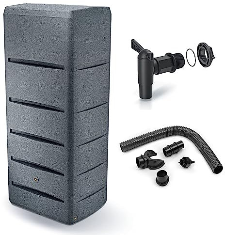 Prime Garden® Archi-Can Regenwassertank Regenamphore Regentonne Regenwassertonne Wasserspeicher mit Wasserhahn und Verbindung (Grau) (720L)