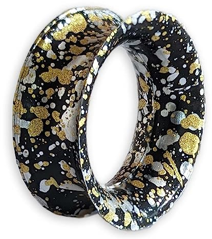 viva-adorno 1 Stück Tube Flesh Tunnel Plug Silikon Ohr Piercing Glitter Glitzer gesprenkelt flexibel Größe Z108g Schwarz/Silber/Gold, 16mm