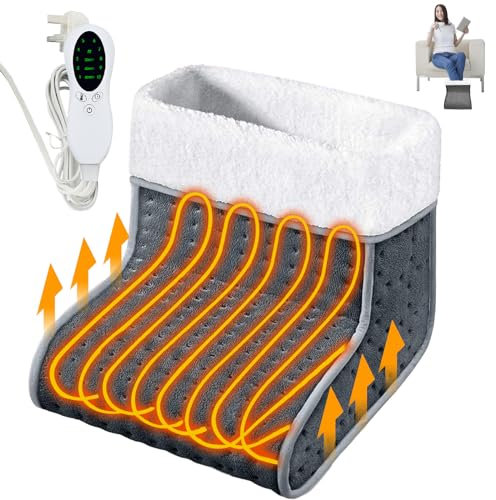 Comfortable Foot Warmer for Cold feet, Electric Foot Warmer with Teddy Fleece Lining, 3 Temperature Settings, 90 Minutes Auto Shut Off, Soft and Breathable - Grey