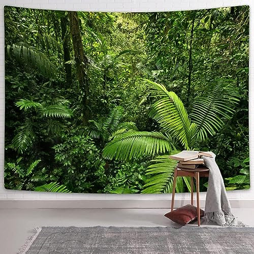 Sxakswol Wandteppich Groß Tropischer Dschungel Wandteppich 200x200 Wandbehang Grün Pflanzen, Tapisserie 3D Wandtuch Aesthetic Wandteppiche für Wohnzimmer Schlafzimmer Wohnheim Wanddeko