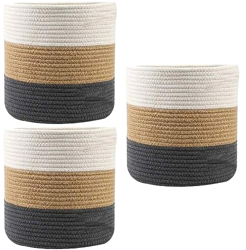 Abaodam 3 Stk Aufbewahrungskorb Aus Baumwollseil Bauchkorb Aus Seil Aufbewahrungskorb Für Spielzeug Korb Aus Seilgeflecht Pflanzkorb Aus Seil Wäschekorb Aus Jute Juteseil Runden Weiß