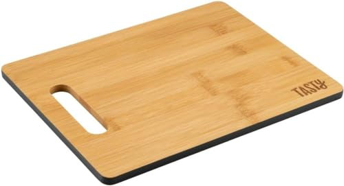 Tasty Bambus-Schneidebrett - 25,7x0,9cm - Ideal zum Schneiden von Brot, Obst, Gemüse, Schnittgut aller Art - Mit farbiger Kante und Griffloch - Braun/Grau