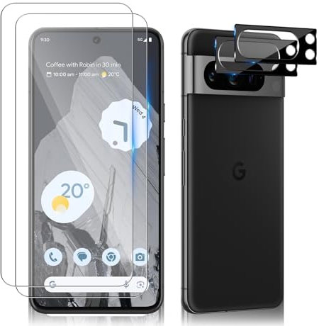 HeeYeal Protector de Pantalla + Protector de Lente de Cámara para Google Pixel 8 Pro 5G, [2 + 2 Piezas] 9H Dureza, HD, Anti Arañazos Vidrio Templado, Cristal Templado para Google Pixel 8 Pro 5G