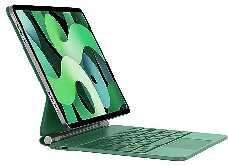 HOU iPad Tastatur Hülle für iPad Pro 12.9 Zoll (6th/5th/4th/3rd) Gen 2022,QWERTZ-Layout,Schwebendes magnetisches Design, Präzisions-Trackpad und hintergrundbeleuchtete Bluetooth-Tastatur Grün