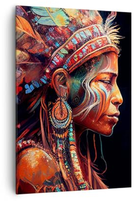 Bilder auf Leinwand 70x100cm Leinwandbild mit Rahmen Schamane Indisch Ayahuasca Groß Wanddeko Bild Schlafzimmer Küche Deko Wandbilder Dekoration Wohnzimmer Canvas Wand Kunstdruck Art PA70x100-5744