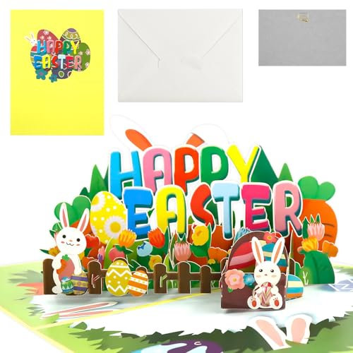 Osterkarte 3D Pop up Grußkarte,3D Osterkarten mit Umschlag,3D Karte Ostern,Osterkarten 3D Karten Pop Up Grußkarten,DIY Grußkarte für Kinder Ostergeschenk Geschenkkarte (ZM)
