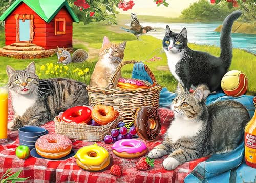 500 Piece Puzzles for Adults - Difficult Jigsaw Puzzles for Adults Challenging - Picnic Kittens and Donuts
