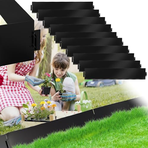 Cecaylie Rasenkante Metall Beetumrandungen Rasenkante Verzinkt Blumenbeet Umrandung Rasenkantenblech 5m 10m 15m 20m 25m 30m 35m 40m 45m 50m Mähkante Palisade, Schwarz (Länge 10m - Höhe 15cm)