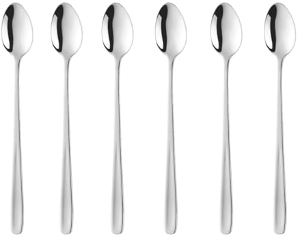 SBOMHS Latte Macchiato Löffel 18/10 Edelstahl Kaffeelöffel Langer Stiel Cafe Cappuccino Löffel Dessertlöffel 20 CM Longdrink Löffel für Nutella Milchkaffee 6 Stück Große Joghurtlöffel (Silber)