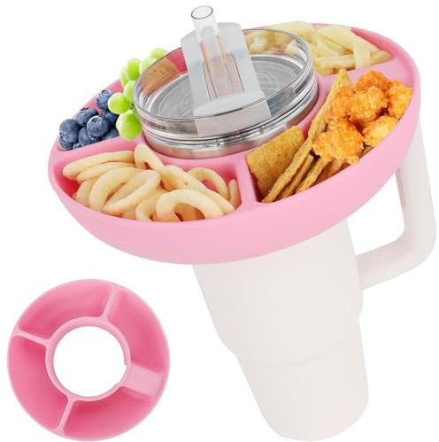 Pgtc Stanley Cup 30oz/40 oz Snack Bowl,Réutilisable Grande Capacité Stanley Cup 880ml/1200ml Nonpareil Snack Tray avec poignée,Anneau Nonpareil pour la Coupe Stanley (40 oz Rose)