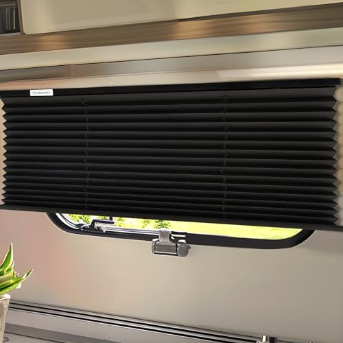 RVINGPRO Wohnmobil-Jalousien für Wohnmobilfenster, Camper-Ersatzrollos, Sichtschutz, RV-Fensterblenden für Wohnmobil, Wohnmobil, Reiseanhänger, Schwarz (43,2 cm B x 61 cm L)